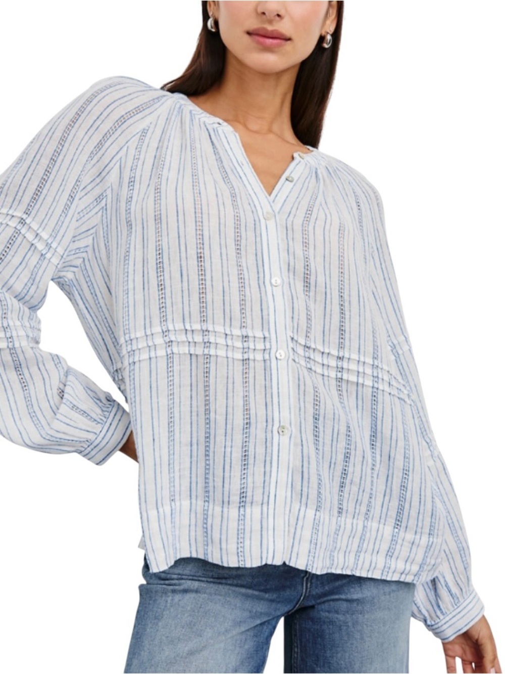 RAILS Frances Relaxed Fit Linen Blend Peasant Blouse Top XL Sonoma Stripe